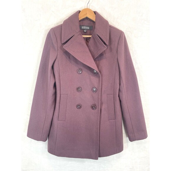 Kenneth Cole Reaction Double Breasted Peacoat Purple Plum Mauve Medium - Picture 2 of 15